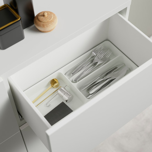 BESTÅ Storage combination w doors/drawers, white/Selsviken high-gloss/beige, 120x42x65 cm