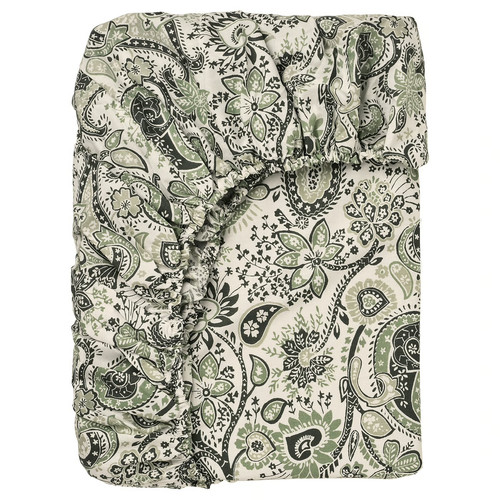 RODGERSIA Fitted sheet, green/white, 90x200 cm