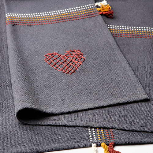 MÄVINN Throw, grey red/embroidery tassel, 110x170 cm