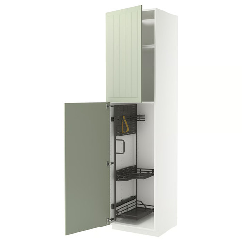 METOD High cabinet with cleaning interior, white/Stensund light green, 60x60x240 cm