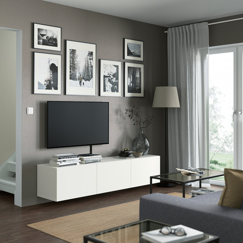 BESTÅ TV bench with doors, white, Lappviken white, 180x42x38 cm