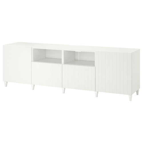 BESTÅ TV bench with doors and drawers, white, Sutterviken/Kabbarp white, 240x42x74 cm