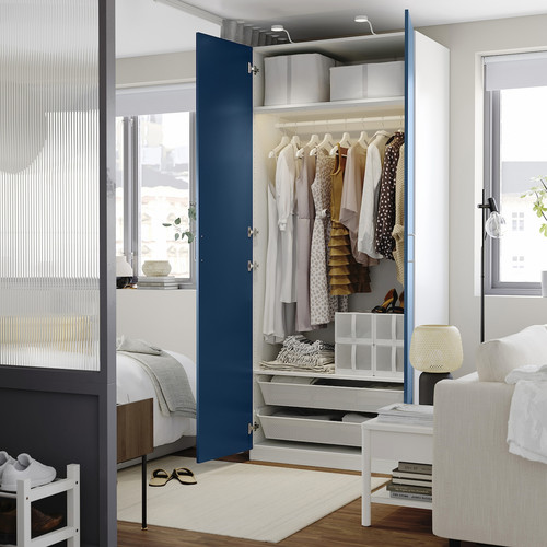 PAX / FYRUDDEN Wardrobe combination, white/blue, 100x60x236 cm