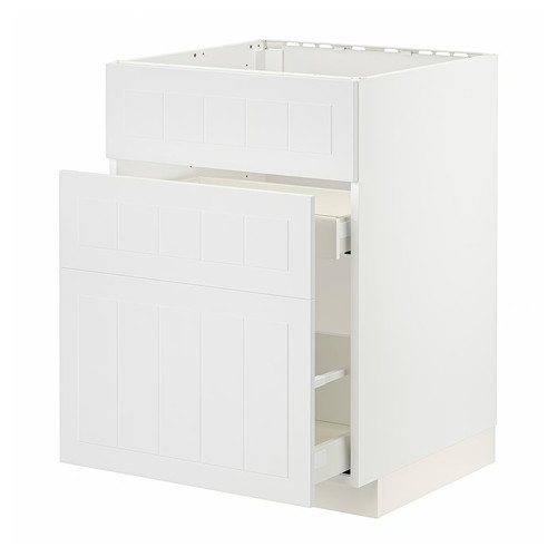 METOD / MAXIMERA Base cab f sink+3 fronts/2 drawers, white/Stensund white, 60x60 cm
