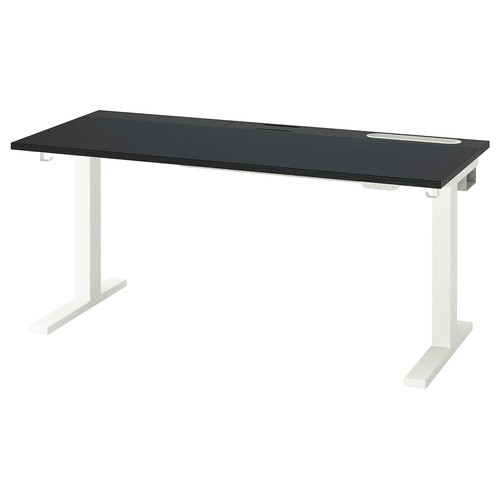 MITTZON Desk sit/stand, electric black stained ash veneer/black white, 140x60 cm