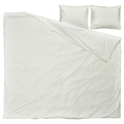 BANDKNIPPE Duvet cover and 2 pillowcases, white/green, 200x200/50x60 cm