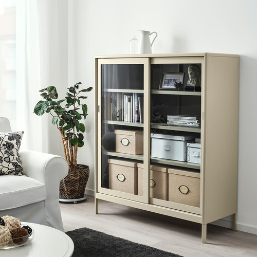 KVARNVIK Storage box with lid, beige, 32x35x32 cm