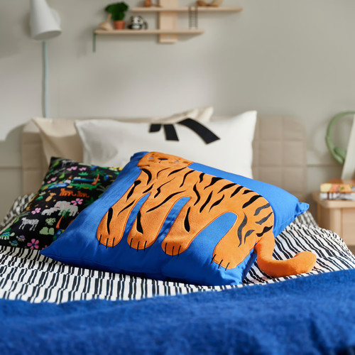 NATTHÄGER Cushion, blue/tiger, 50x50 cm