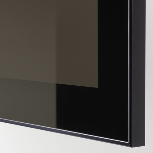 BESTÅ TV storage combination/glass doors, black-brown/Selsviken high-gloss/black smoked glass, 240x42x129 cm