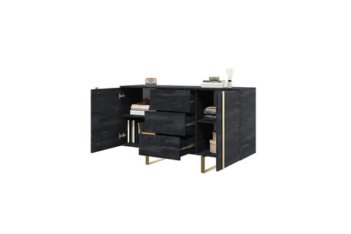 Cabinet with 2 Doors & 3 Drawers Verica 150 cm, charcoal/gold legs