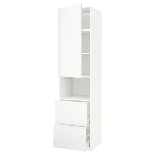 METOD / MAXIMERA Hi cab f micro w door/2 drawers, white/Voxtorp matt white, 60x60x240 cm