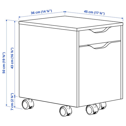 ALEX Drawer unit on castors, white/black, 36x50 cm