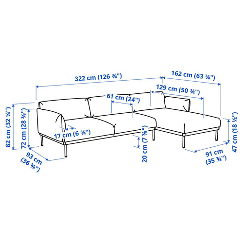 ÄPPLARYD 4-seat sofa with chaise longue, Lejde light grey