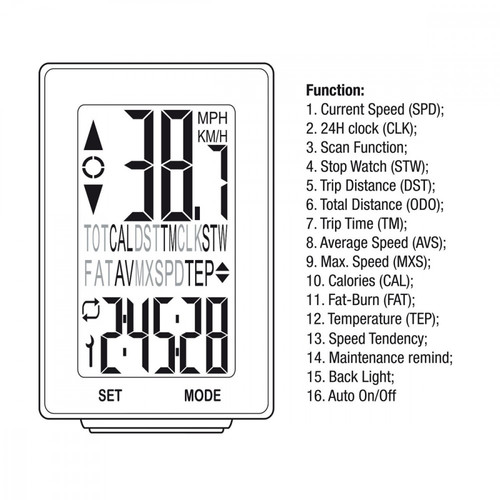 MacLean Wired Bicycle Speedometer 16 Functions MCE31