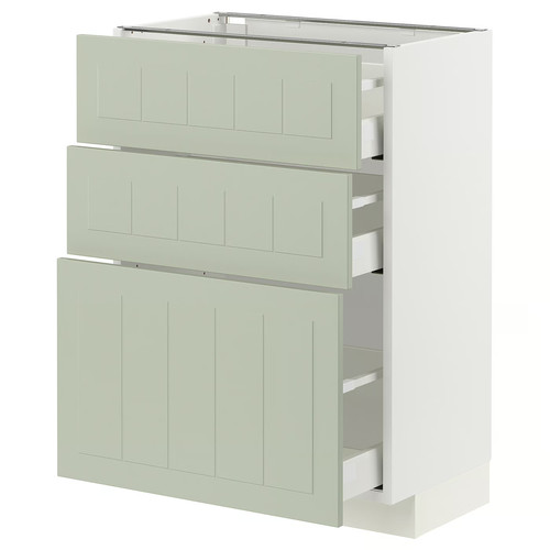METOD / MAXIMERA Base cabinet with 3 drawers, white/Stensund light green, 60x37 cm