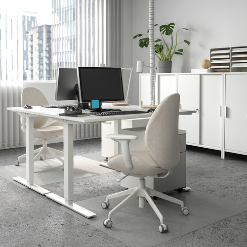 TROTTEN Underframe sit/stand f table top, white, 120/160 cm