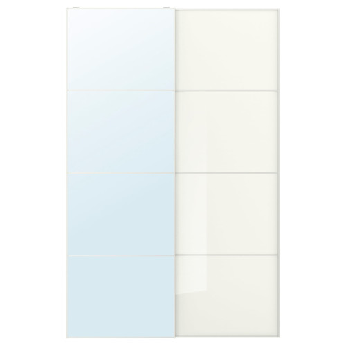 AULI / FÄRVIK Pair of sliding doors, mirror glass/white glass, 150x236 cm