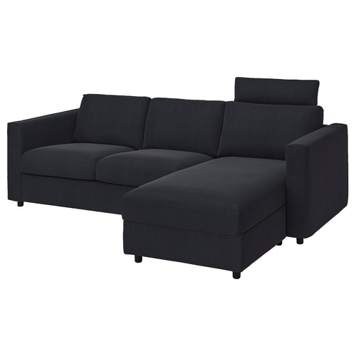 VIMLE Cover 3-seat sofa w chaise longue, with headrest Saxemara/black-blue