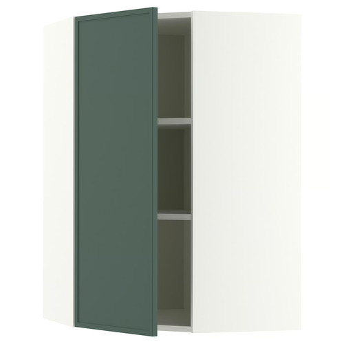METOD Corner wall cabinet with shelves, white/Aspudden dark grey-green, 68x100 cm