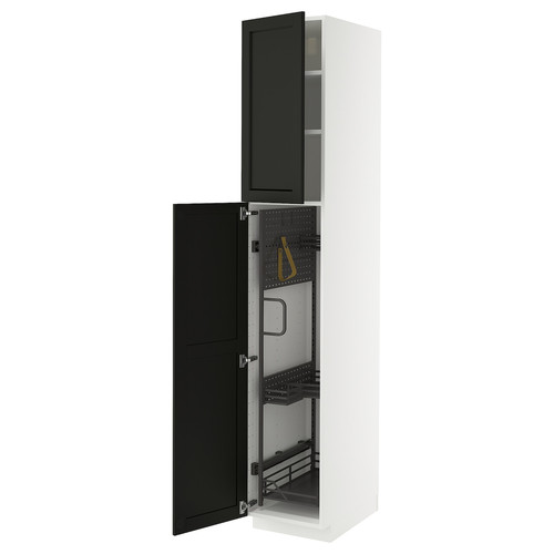 METOD High cabinet with cleaning interior, white/Lerhyttan black stained, 40x60x220 cm