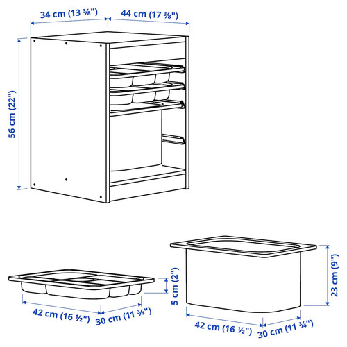 TROFAST Storage combination with box/trays, grey/grey, 34x44x56 cm