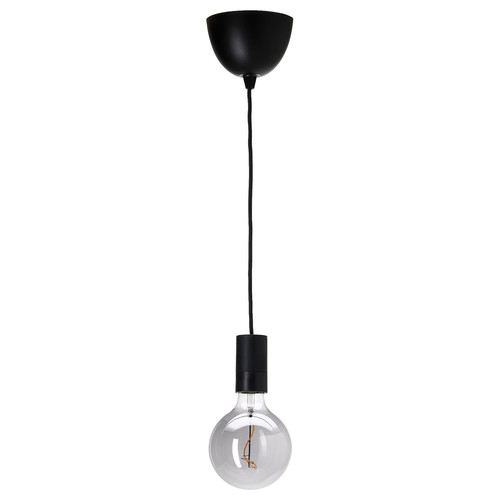 SUNNEBY / MOLNART Pendant lamp, black/globe grey clear glass, 125 mm
