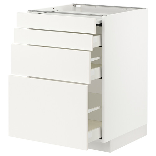 METOD / MAXIMERA Bc w pull-out work surface/3drw, white/Veddinge white, 60x60 cm