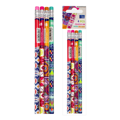 Starpak Triangular Pencil with Eraser Etno 4pcs