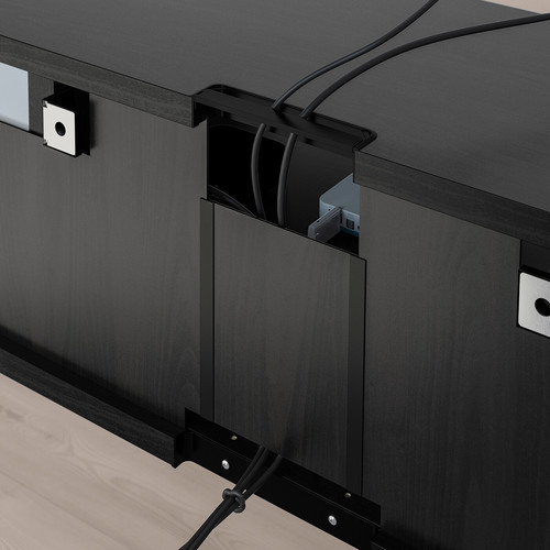 BESTÅ TV bench with drawers and door, black-brown Björköviken/brown stained oak veneer, 180x42x39 cm