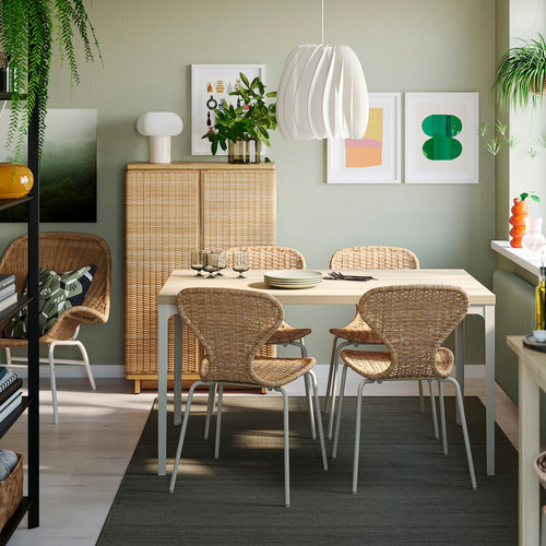 SKÅLSTA Chair, rattan/tubular metal/light grey-beige