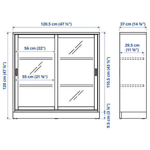 TONSTAD Cabinet with sliding glass doors, oak veneer, 121x37x120 cm