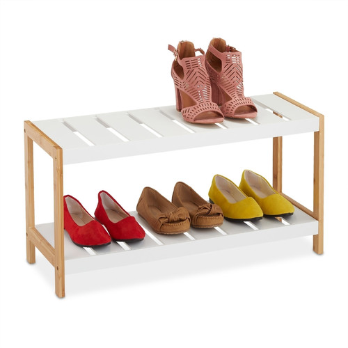 Shoe Shelf Rack, whie/bamboo