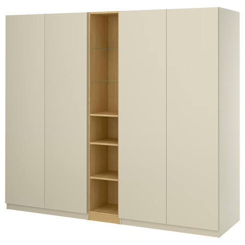 PAX / FORSAND Wardrobe combination, grey-beige grey-beige/oak effect, 235x60x201 cm