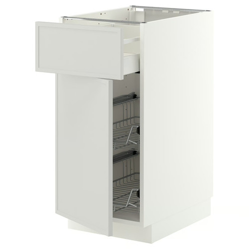 METOD/MAXIMERA Base cab w wire basket/drawer/door, white/Aspudden light grey, 40x60 cm