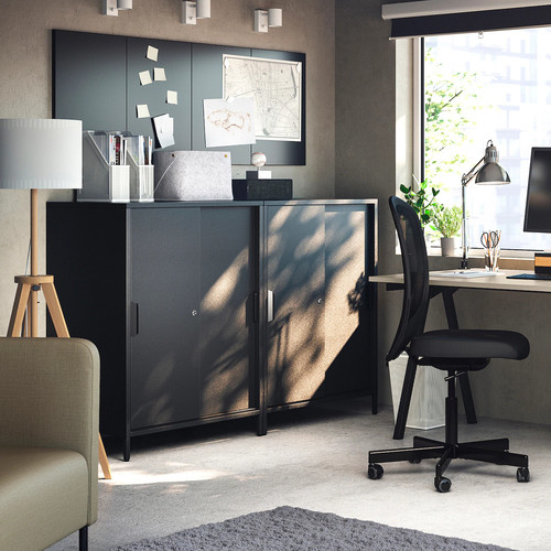 TROTTEN Cabinet with sliding doors, anthracite, 80x110 cm