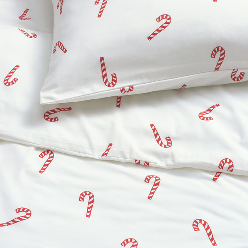 LÖVSÅNGARE Duvet cover 1 pillowcase for cot, candy cane pattern, 110x125/35x55 cm