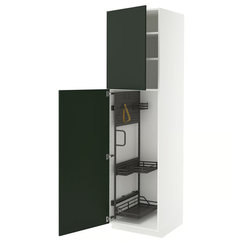METOD High cabinet with cleaning interior, white/Havstorp deep green, 60x60x220 cm