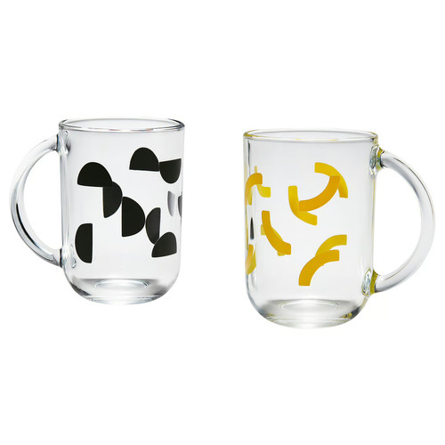 SKEDSTÖR Mug, mixed colours yellow/black, 30 cl, 2 pack