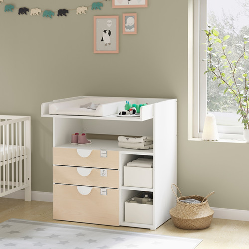 SMÅSTAD Changing table, white birch, with 3 drawers, 90x79x100 cm