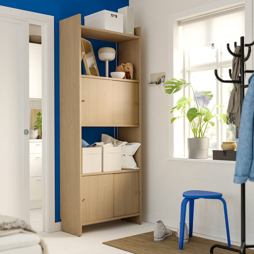 LÅDMAKARE Storage combination w sliding doors, with shelf/oak effect, 81x35x212 cm