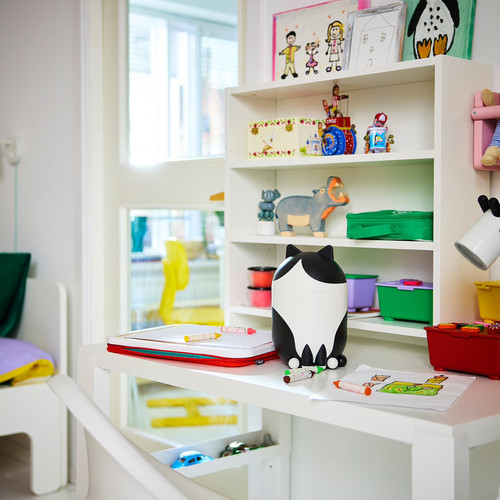 GREJSIMOJS Storage with lid, cat-shaped black/white