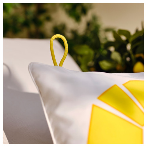 BRÖGGAN Cushion cover, in/outdoor, white/yellow, 50x50 cm