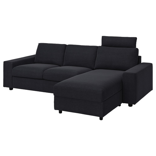 VIMLE 3-seat sofa with chaise longue, with headrest with wide armrests/Saxemara black-blue