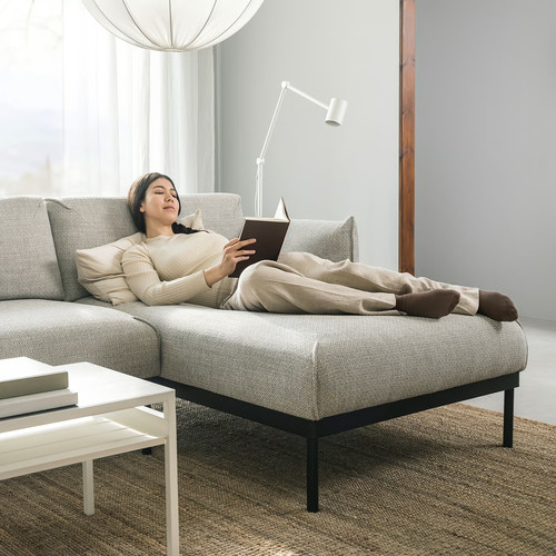 ÄPPLARYD 3-seat sofa with chaise longue, Lejde light grey