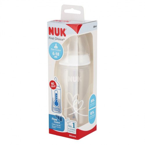 NUK First Choice Plus Baby Bottle with Temperature Control 300ml 6-18m, white