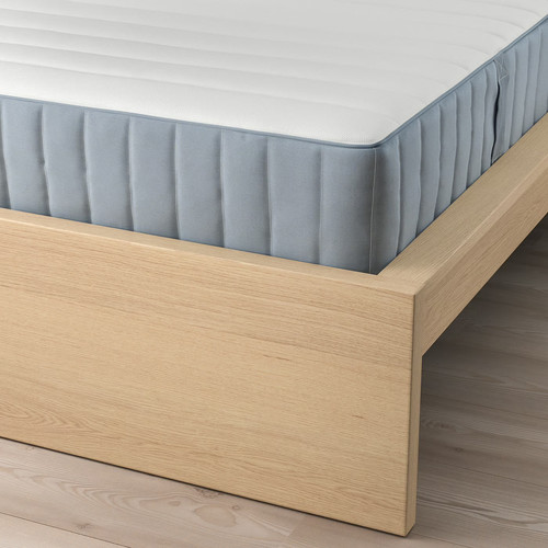 MALM Bed frame with mattress, white stained oak veneer/Valevåg extra firm, 160x200 cm