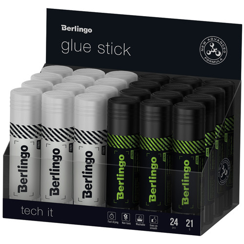 Berlingo Glue Stick 21g 24pcs, black/white