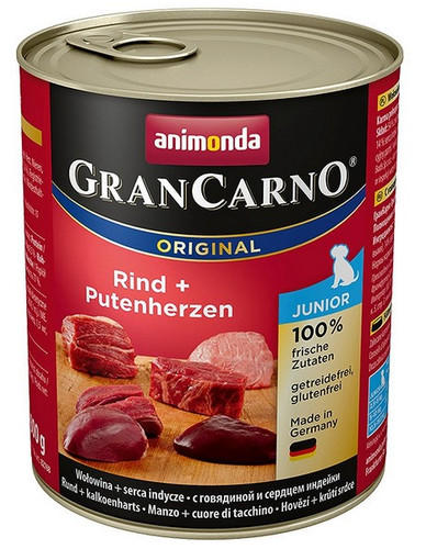 Animonda GranCarno Junior Beef & Turkey Hearts Dog Wet Food 800g