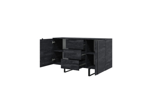 Cabinet with 2 Doors & 3 Drawers Verica 150 cm, charcoal/black legs