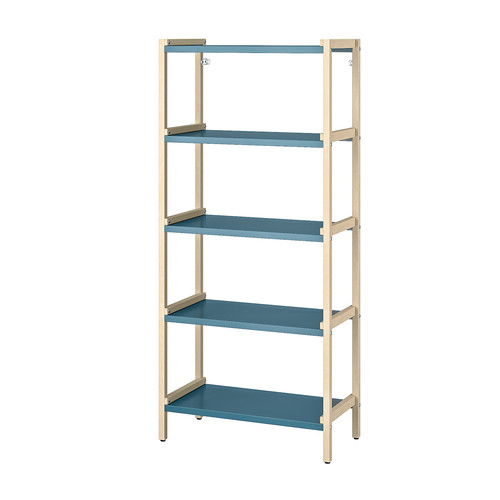 EKENABBEN Open shelving unit, aspen/blue, 70x34x154 cm